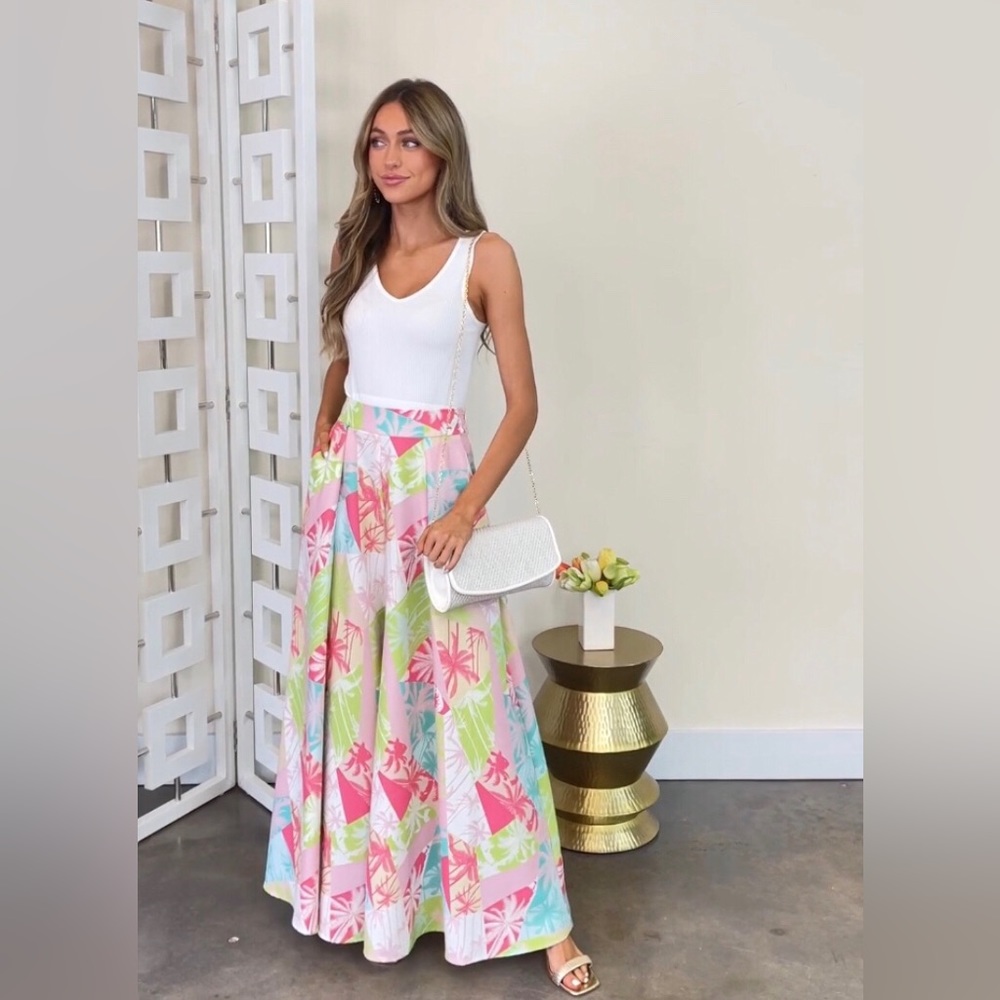 Red Dress Boutique Wide Leg Pants Tropical Print Pastel Colors sz L New NWT - Picture 8 of 14